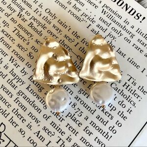 Brushed Gold Post Earrings Dangle Pearl Style Artisan